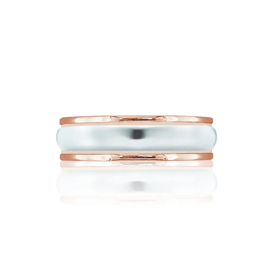 14K PINK/WHITE GOLD POLISH/DOME 6MM WEDDING BAND