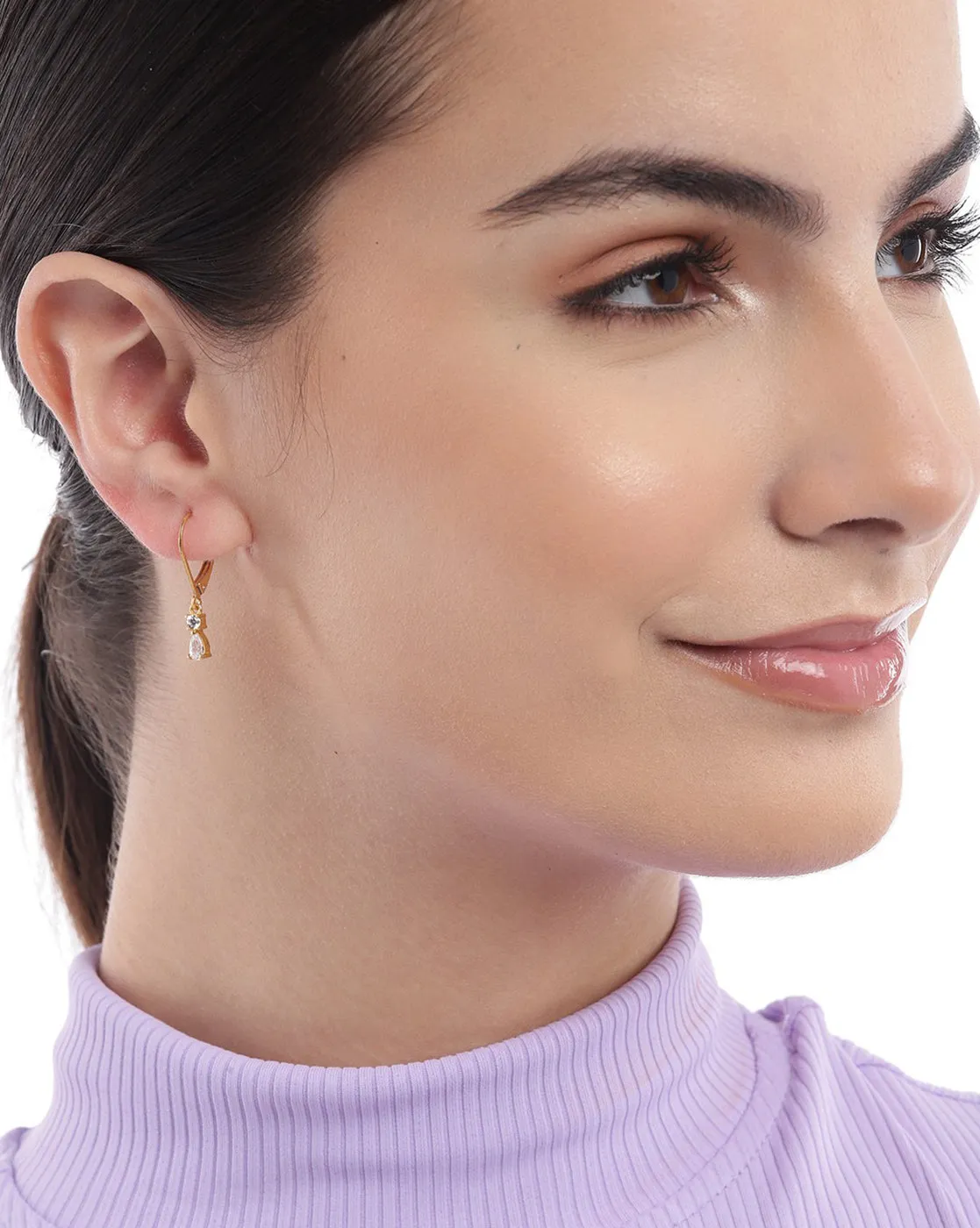 18kt Gold Plated Dangling Solitaire Drop Earring for women