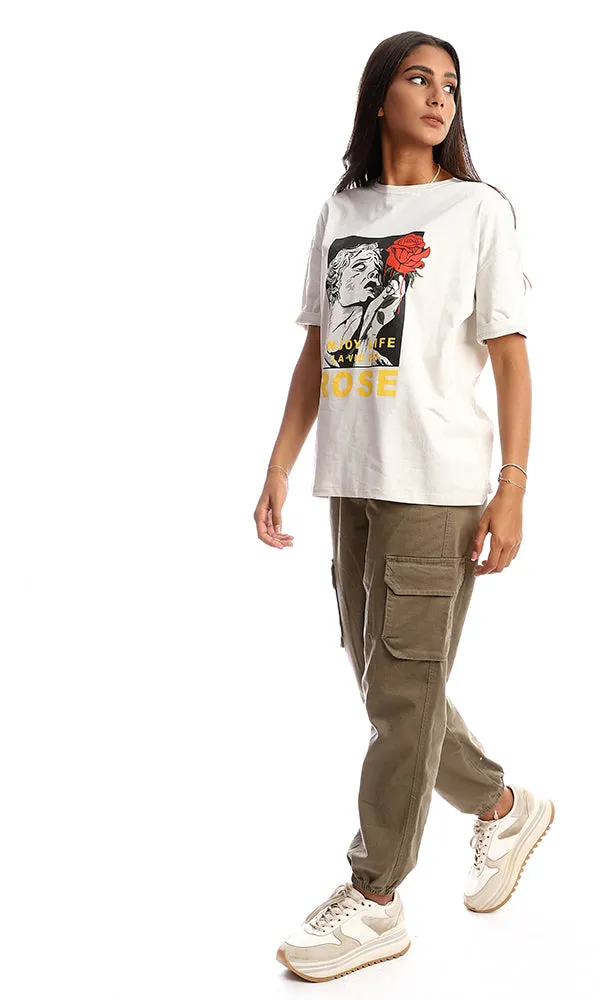 94863 Feminine Printing Light Grey Summer Tee