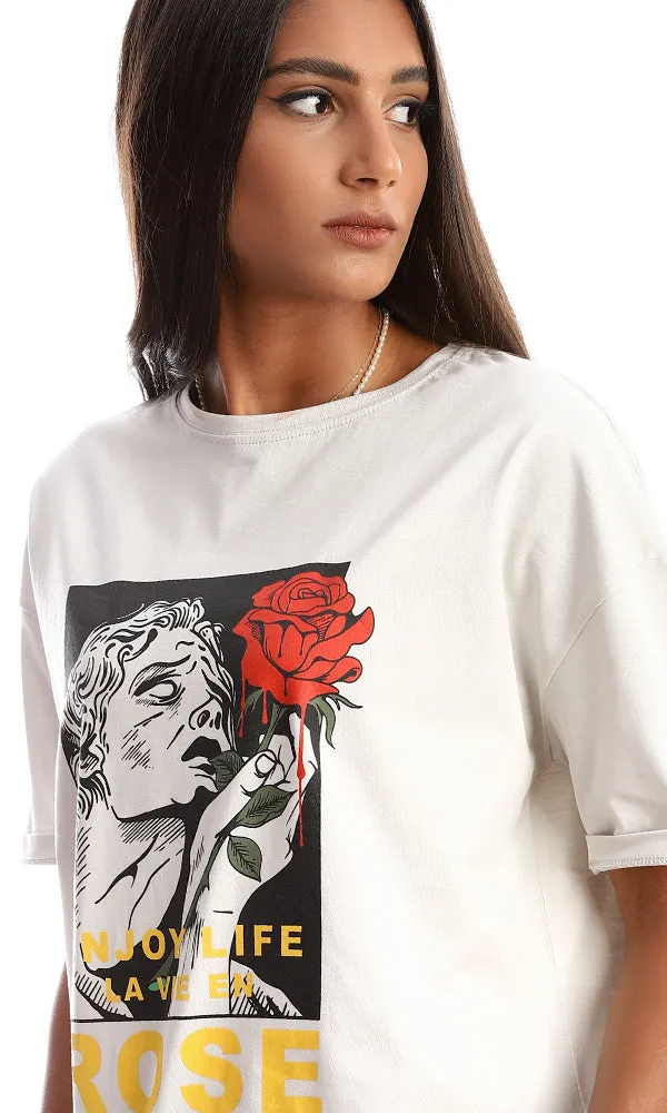 94863 Feminine Printing Light Grey Summer Tee