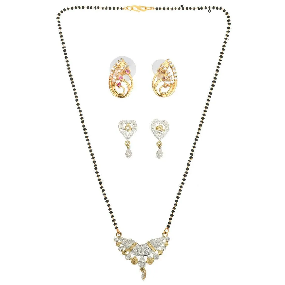 AanyaCentric Gold Plated Mangalsutra with Pendant, 2 Pair Earrings