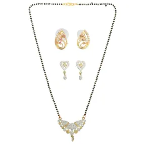 AanyaCentric Gold Plated Mangalsutra with Pendant, 2 Pair Earrings