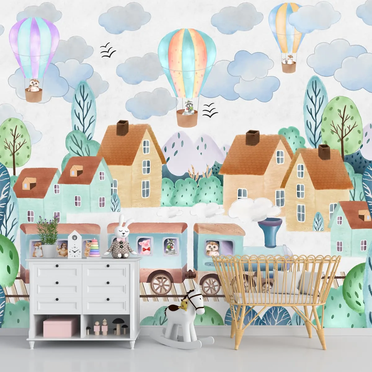 Around the Town, Cute Train Wallpaper Design for Kids, Customised