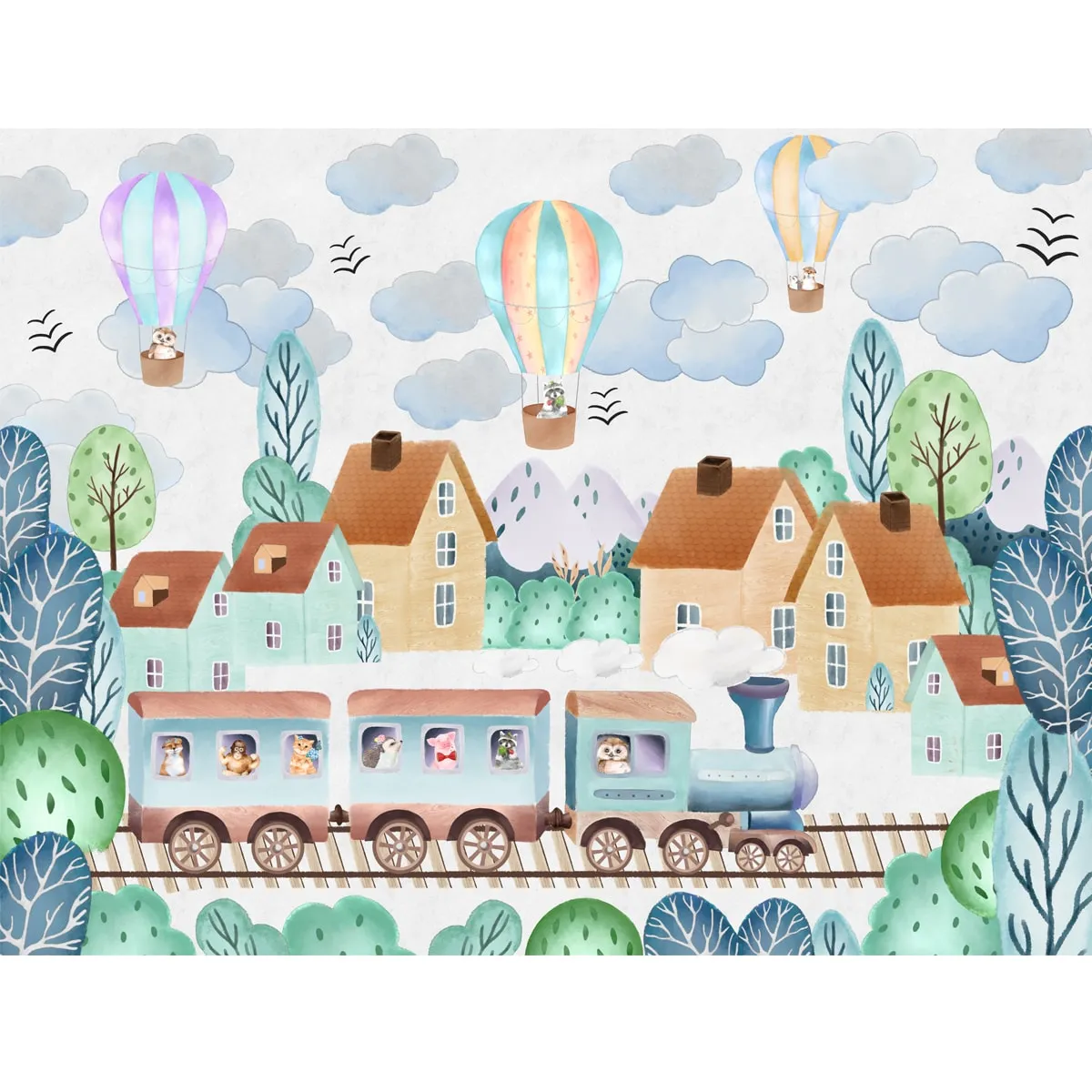 Around the Town, Cute Train Wallpaper Design for Kids, Customised