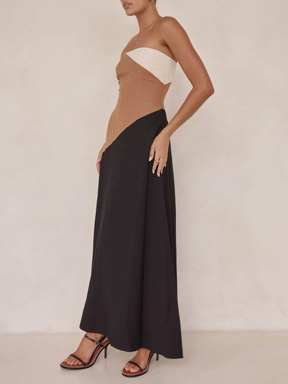 Asymmetrical Color-Blocked Stylish Maxi Dress