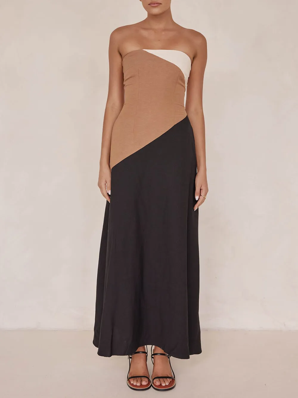 Asymmetrical Color-Blocked Stylish Maxi Dress