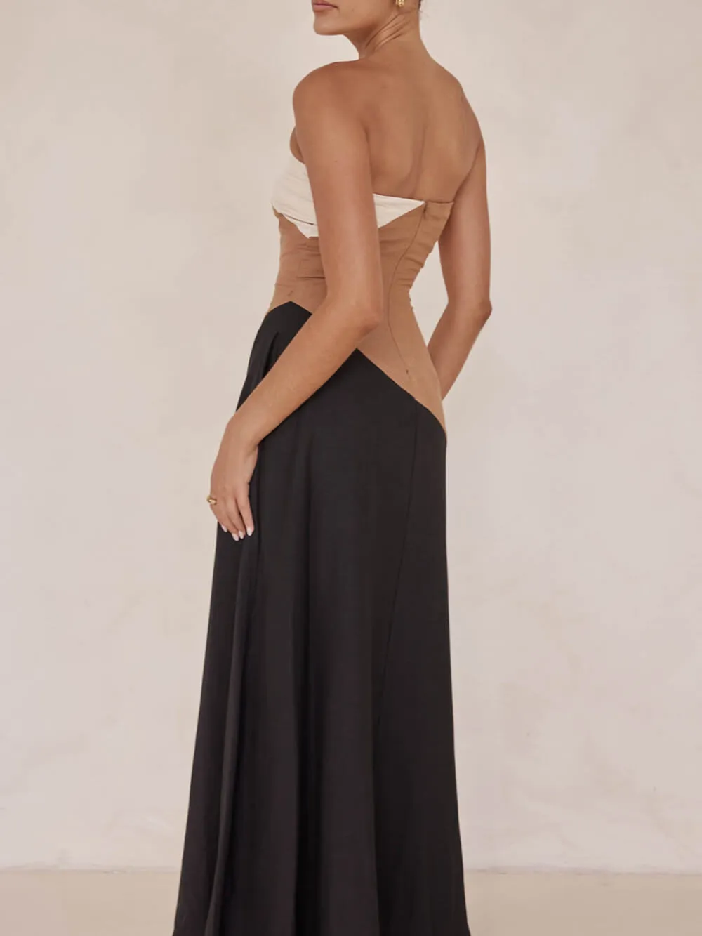 Asymmetrical Color-Blocked Stylish Maxi Dress