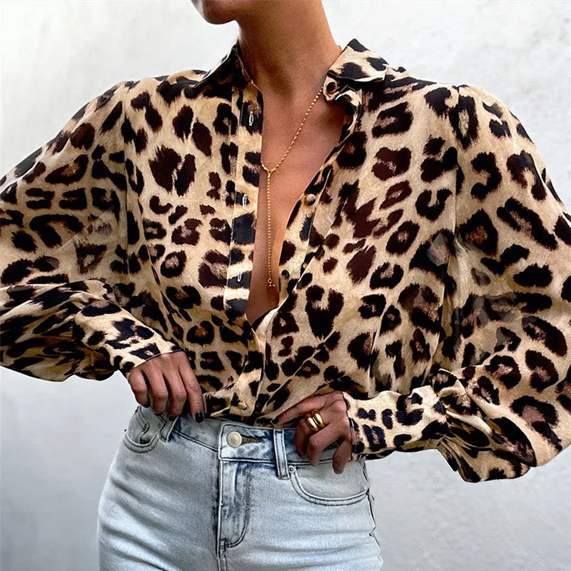 BerriesJam - 2024Puff Sleeve Floral Leopard Elegant Blouse