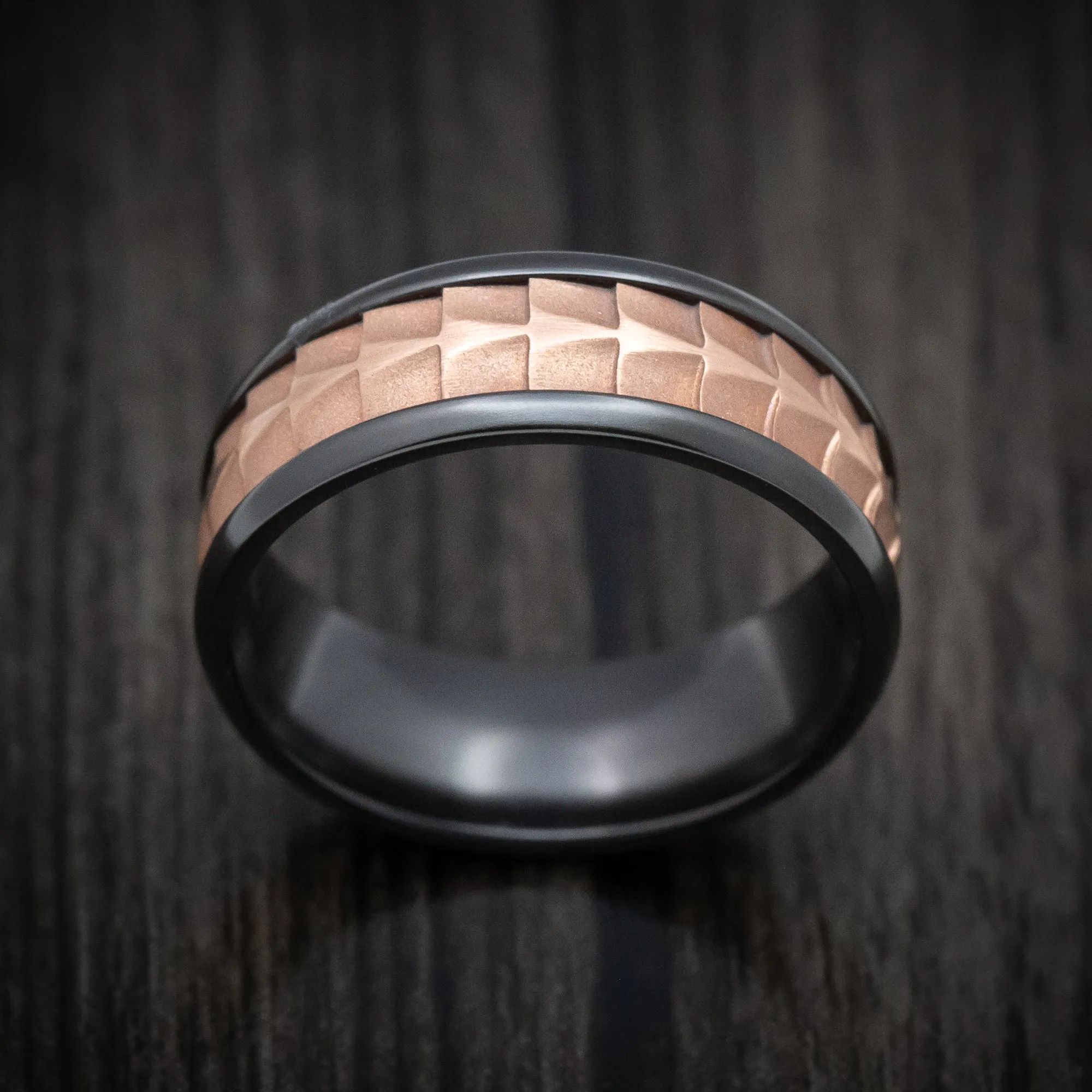 Black Titanium And Textured 14K Rose Gold Men's Ring