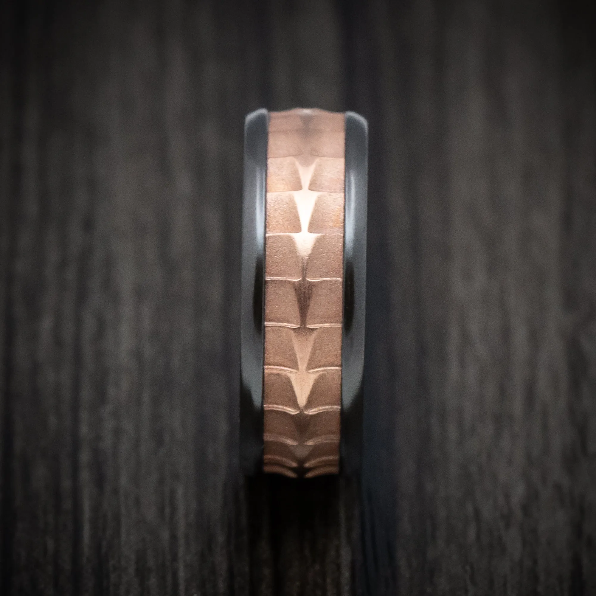 Black Titanium And Textured 14K Rose Gold Men's Ring