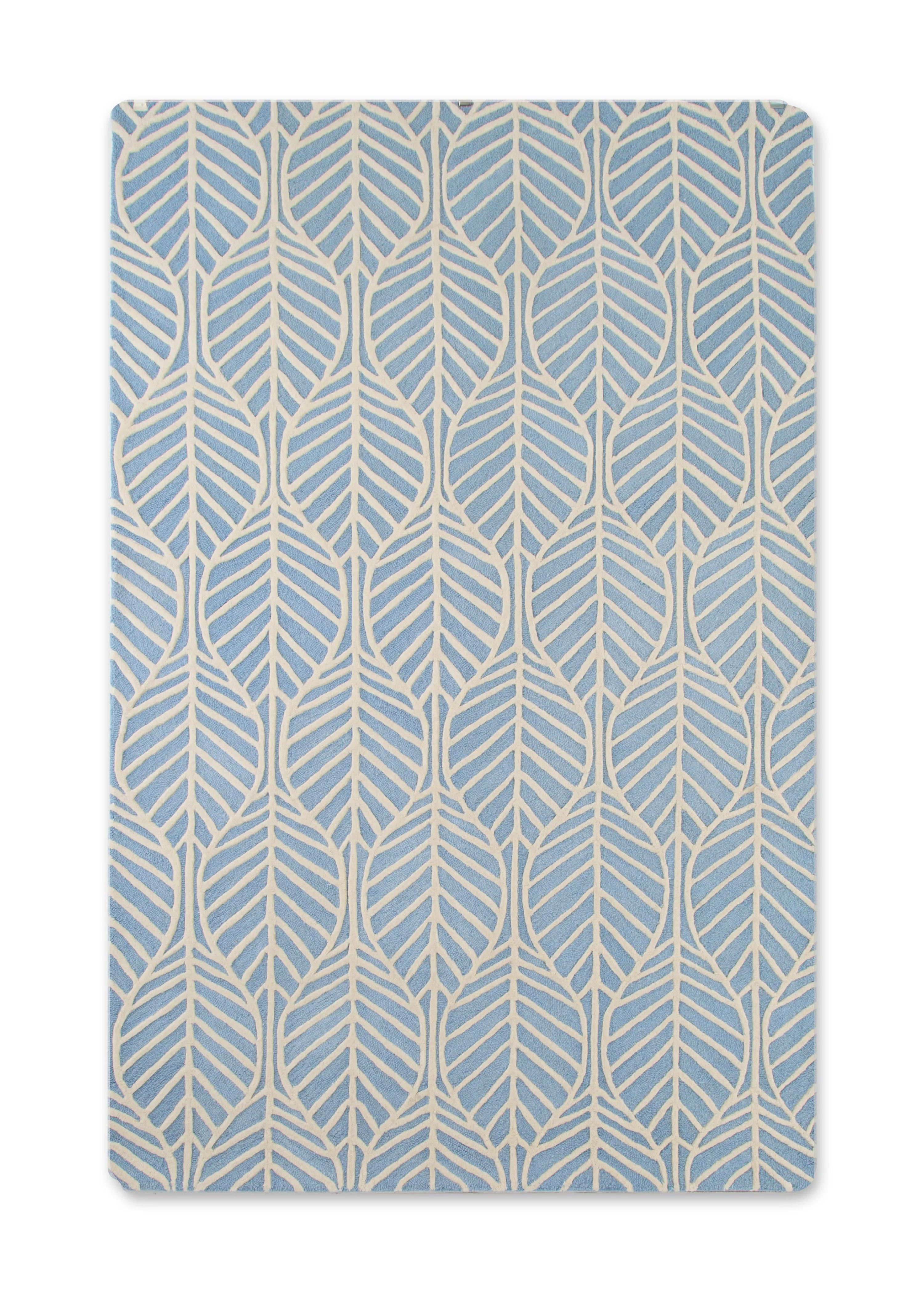 Blue Palm Hand-Tufted 100% Wool Area Rug 5x8