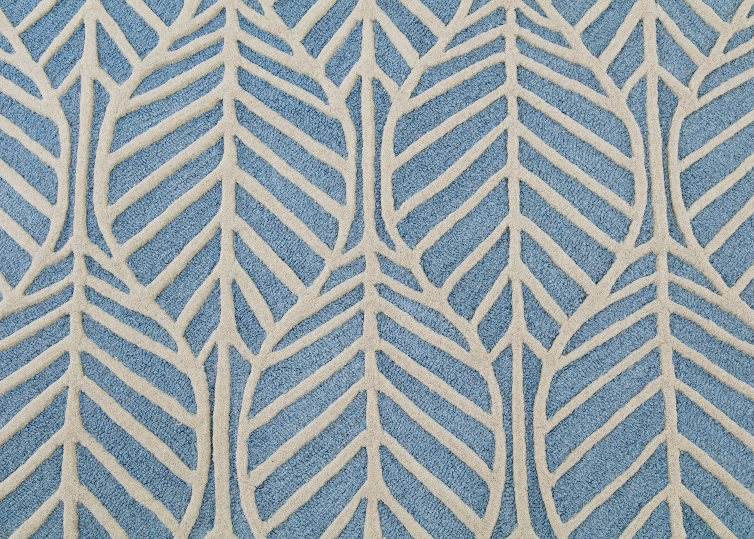 Blue Palm Hand-Tufted 100% Wool Area Rug 5x8
