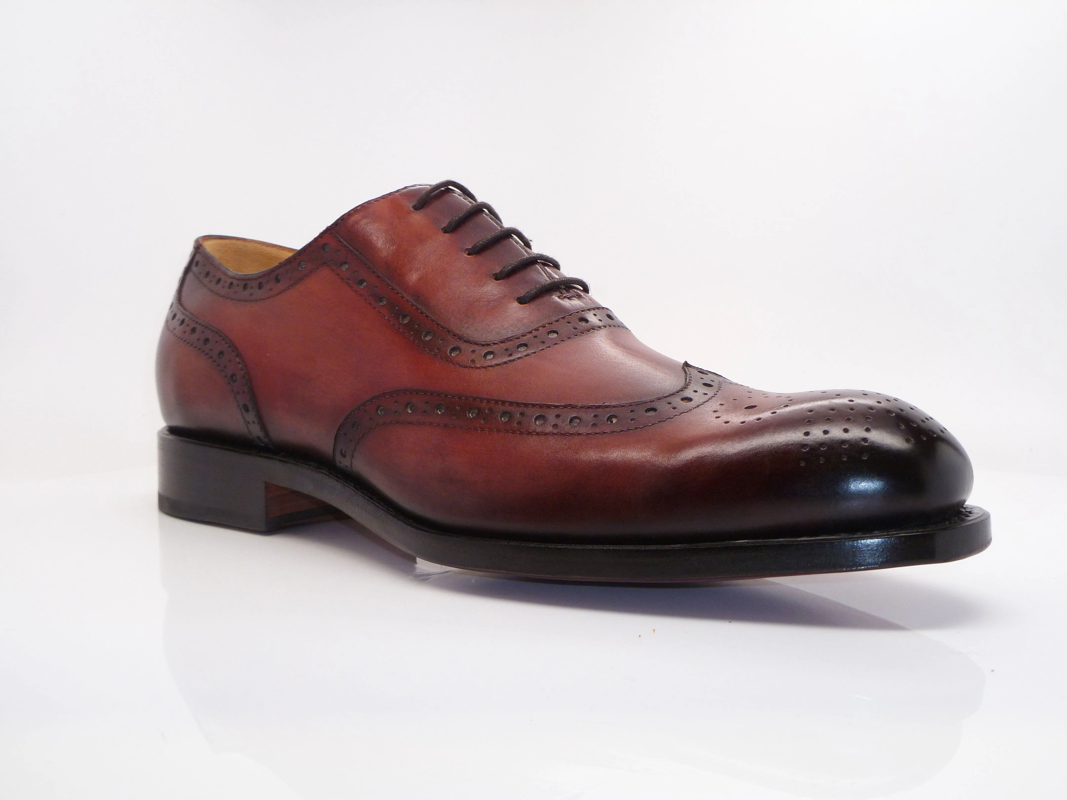 Burnished Calfskin Wingtip Oxford Mahogany