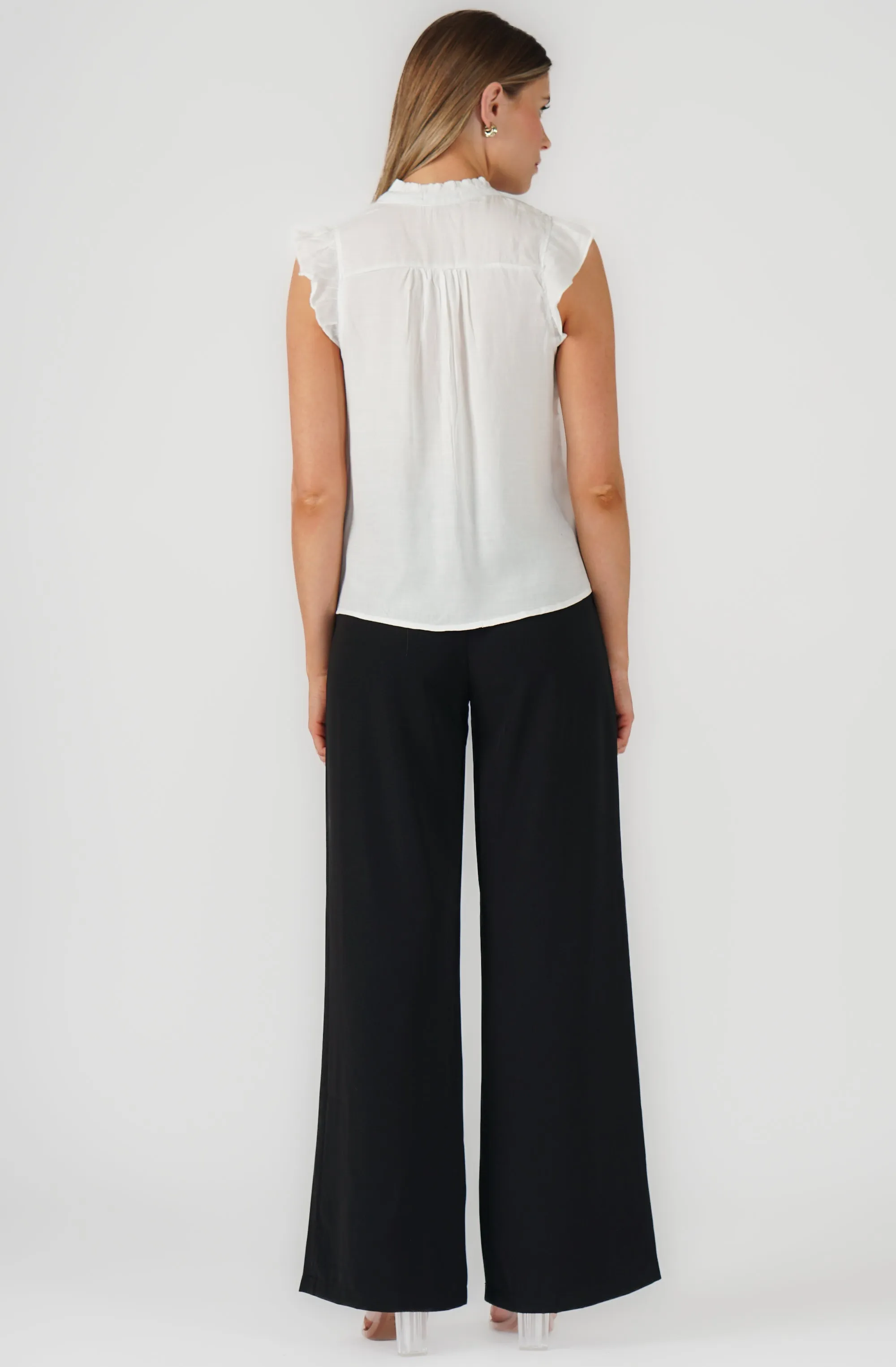 Button Up Blouse with Ruffle Cap Sleeves
