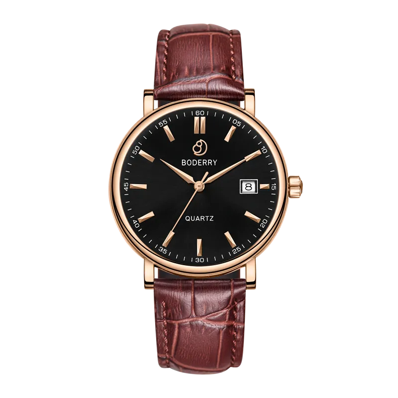 CLASSIC 40MM - Swiss Quartz Movement Watch | Rose-Gold Case & Brown Leather Strap