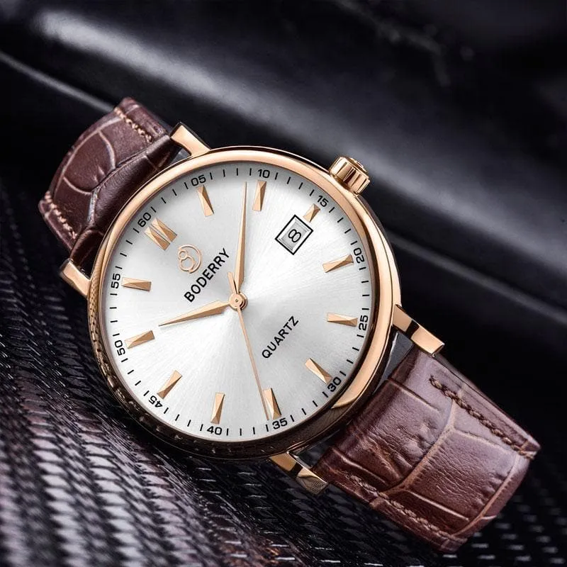 CLASSIC 40MM - Swiss Quartz Movement Watch | Rose-Gold Case & Brown Leather Strap