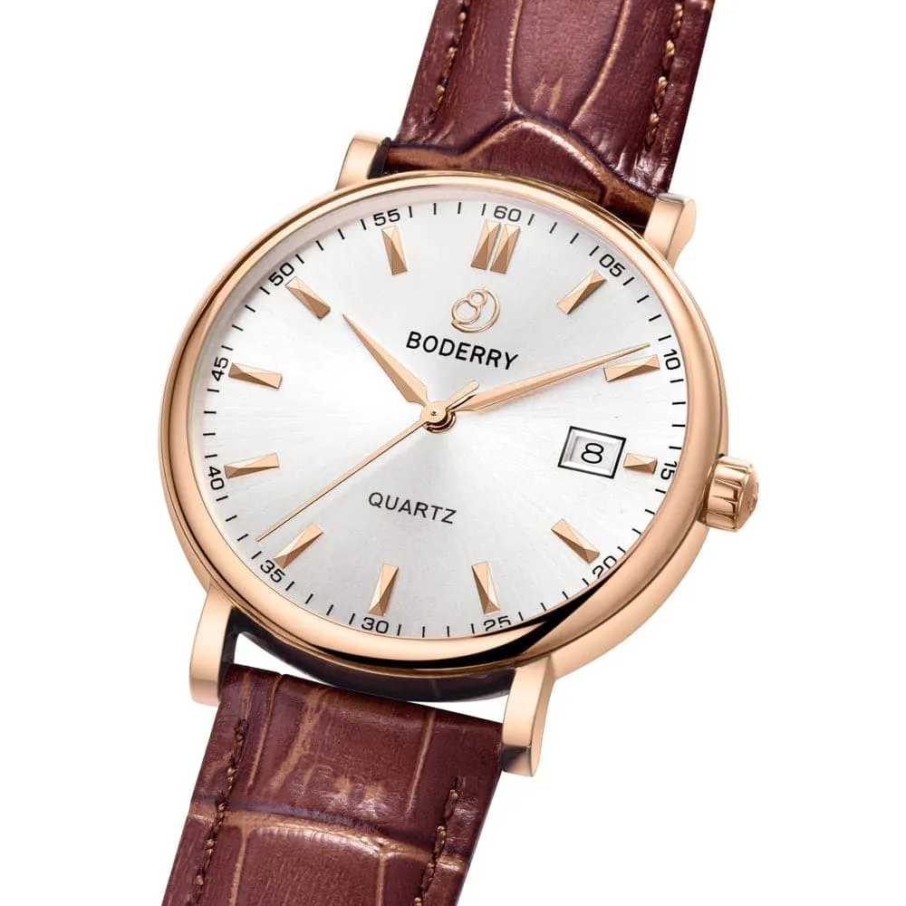CLASSIC 40MM - Swiss Quartz Movement Watch | Rose-Gold Case & Brown Leather Strap