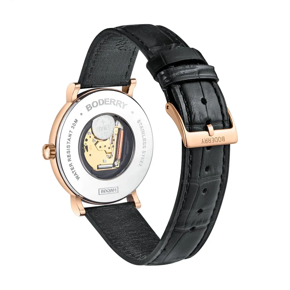 CLASSIC 40MM - Swiss Quartz Movement Watch | Rose-Gold Case & Brown Leather Strap