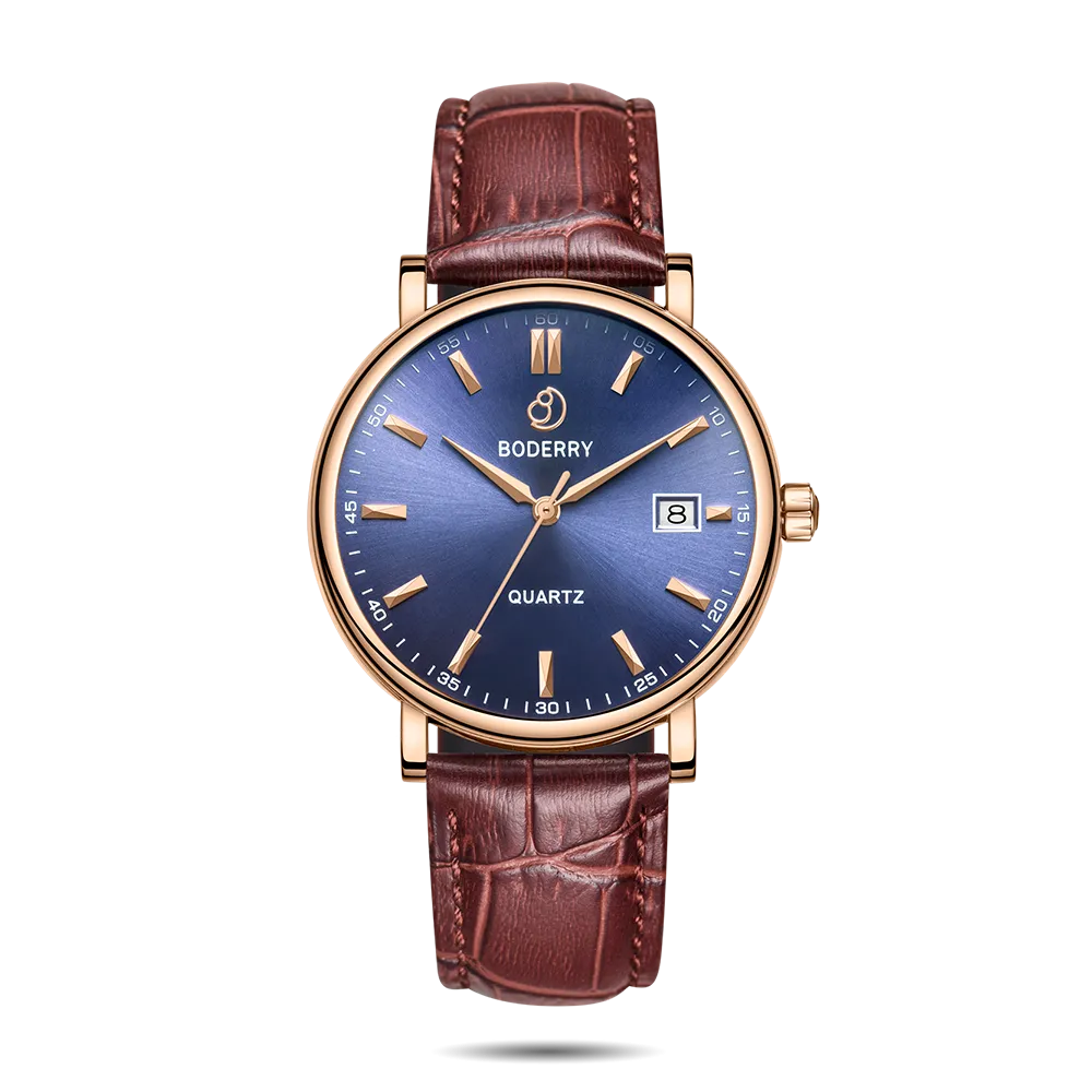 CLASSIC 40MM - Swiss Quartz Movement Watch | Rose-Gold Case & Brown Leather Strap