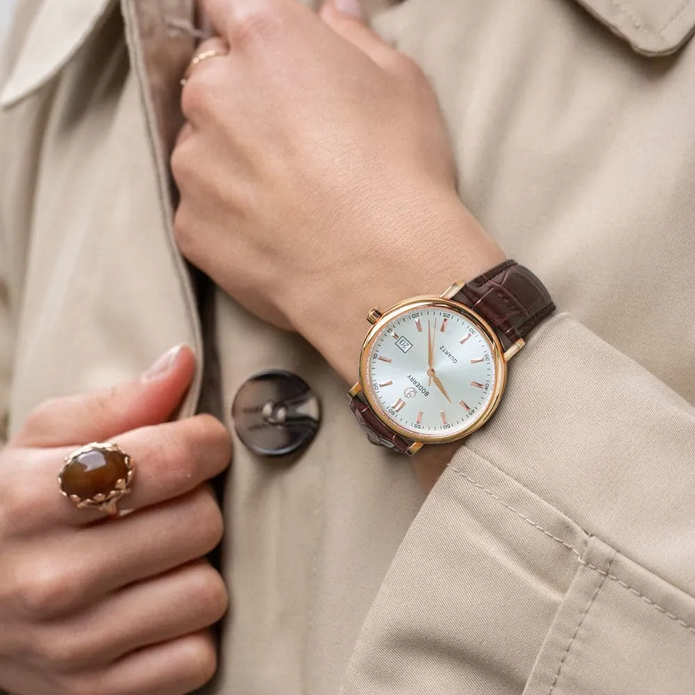 CLASSIC 40MM - Swiss Quartz Movement Watch | Rose-Gold Case & Brown Leather Strap