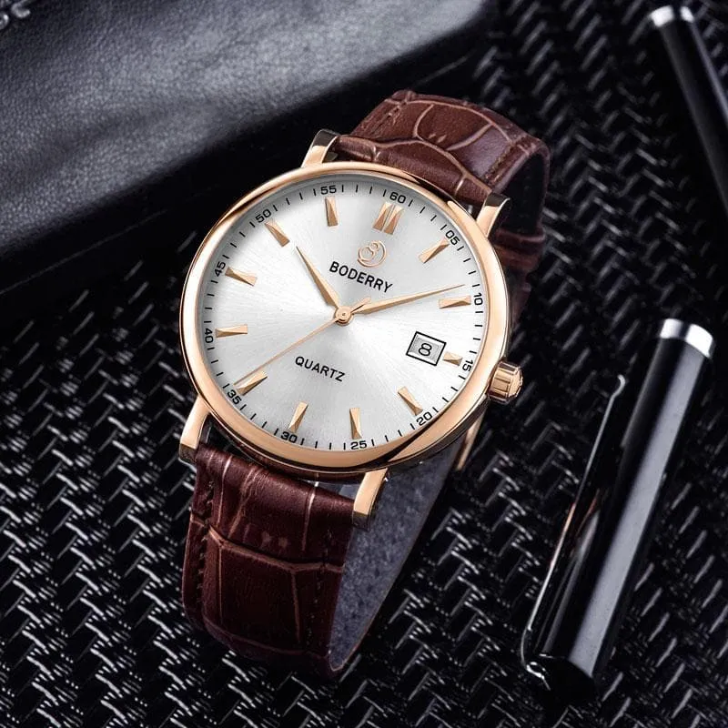 CLASSIC 40MM - Swiss Quartz Movement Watch | Rose-Gold Case & Brown Leather Strap