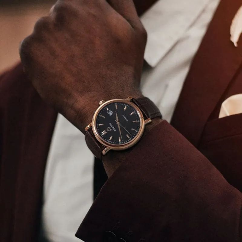 CLASSIC 40MM - Swiss Quartz Movement Watch | Rose-Gold Case & Brown Leather Strap