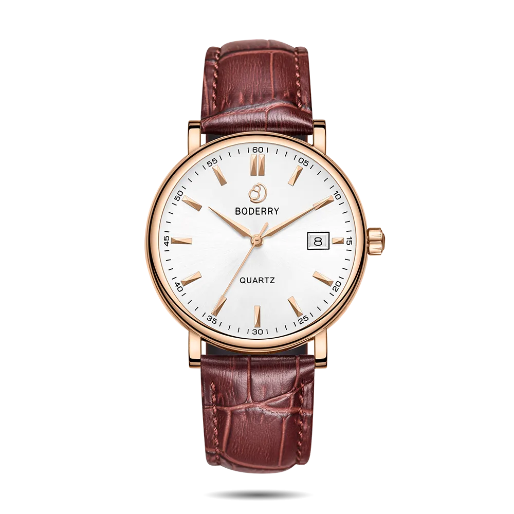 CLASSIC 40MM - Swiss Quartz Movement Watch | Rose-Gold Case & Brown Leather Strap