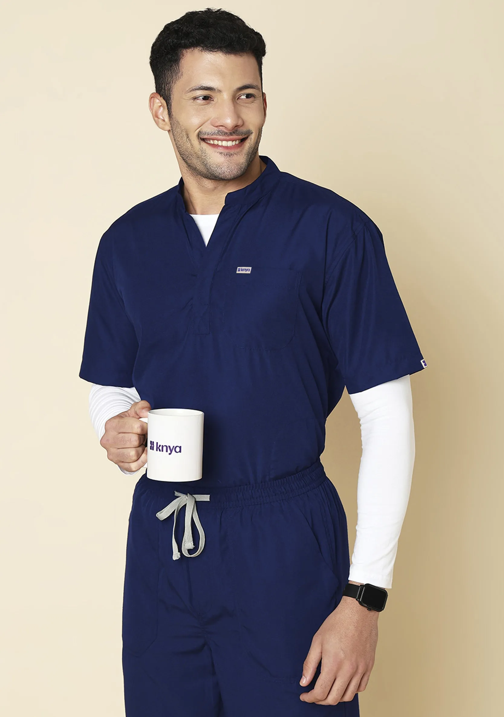 Classic Men's Mandarin Collar (Navy Blue) Scrub