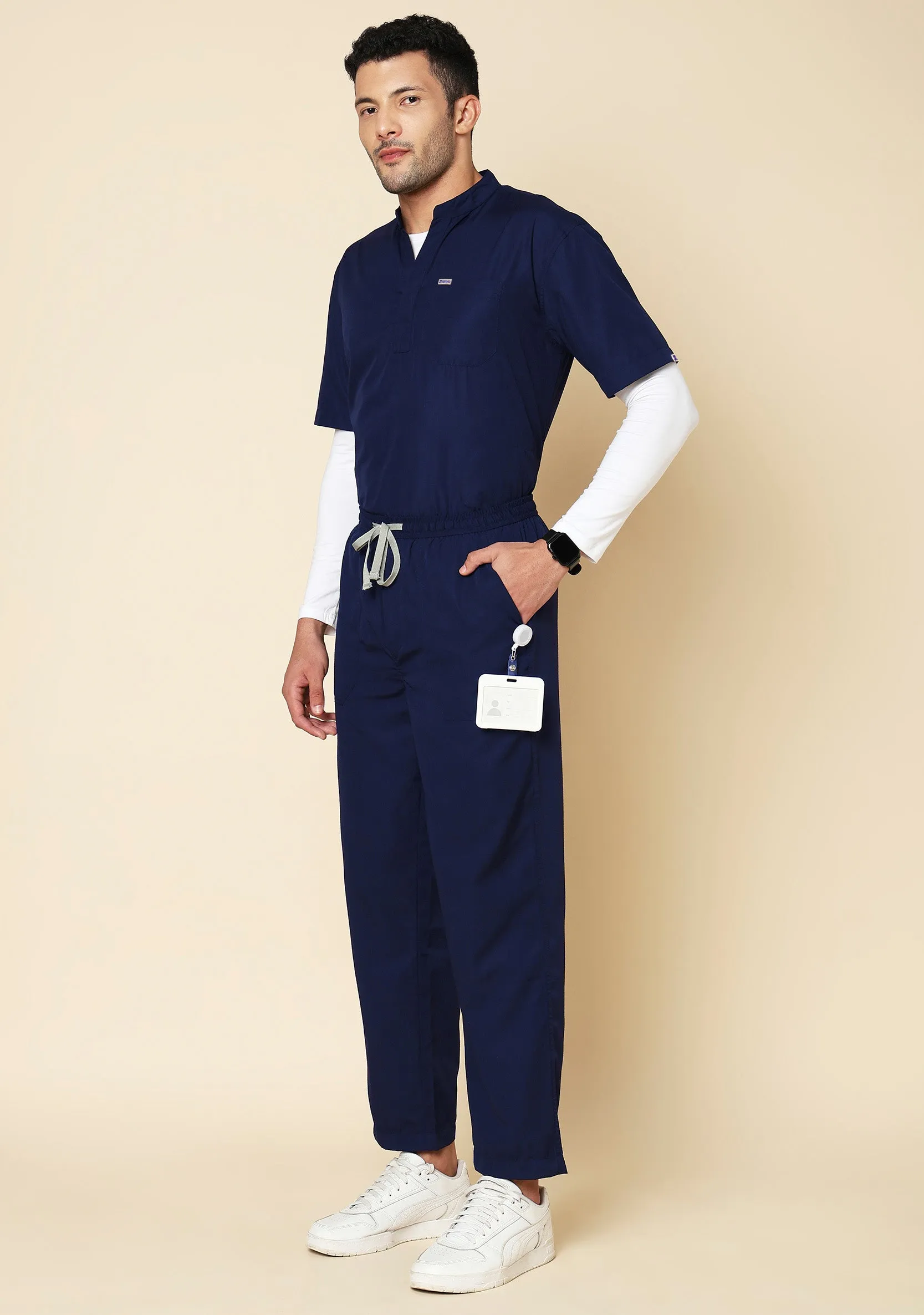 Classic Men's Mandarin Collar (Navy Blue) Scrub