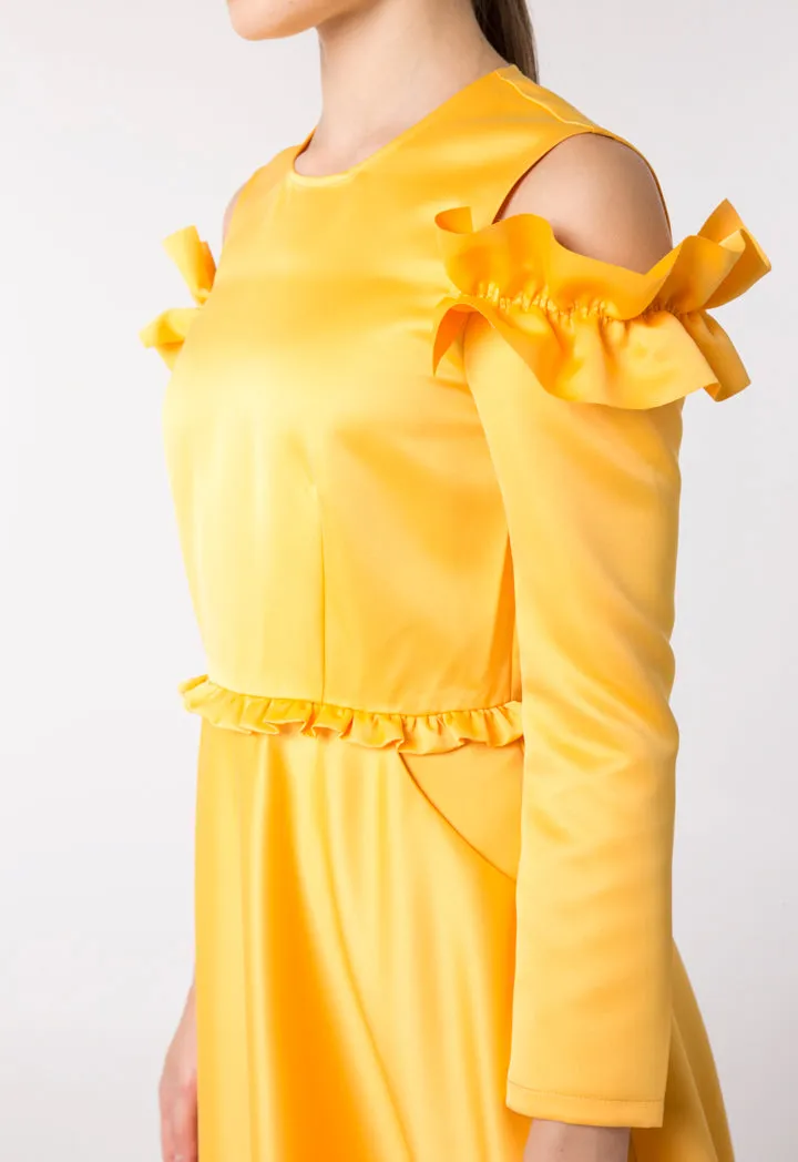 Cold Shoulder Frill Trim Dress