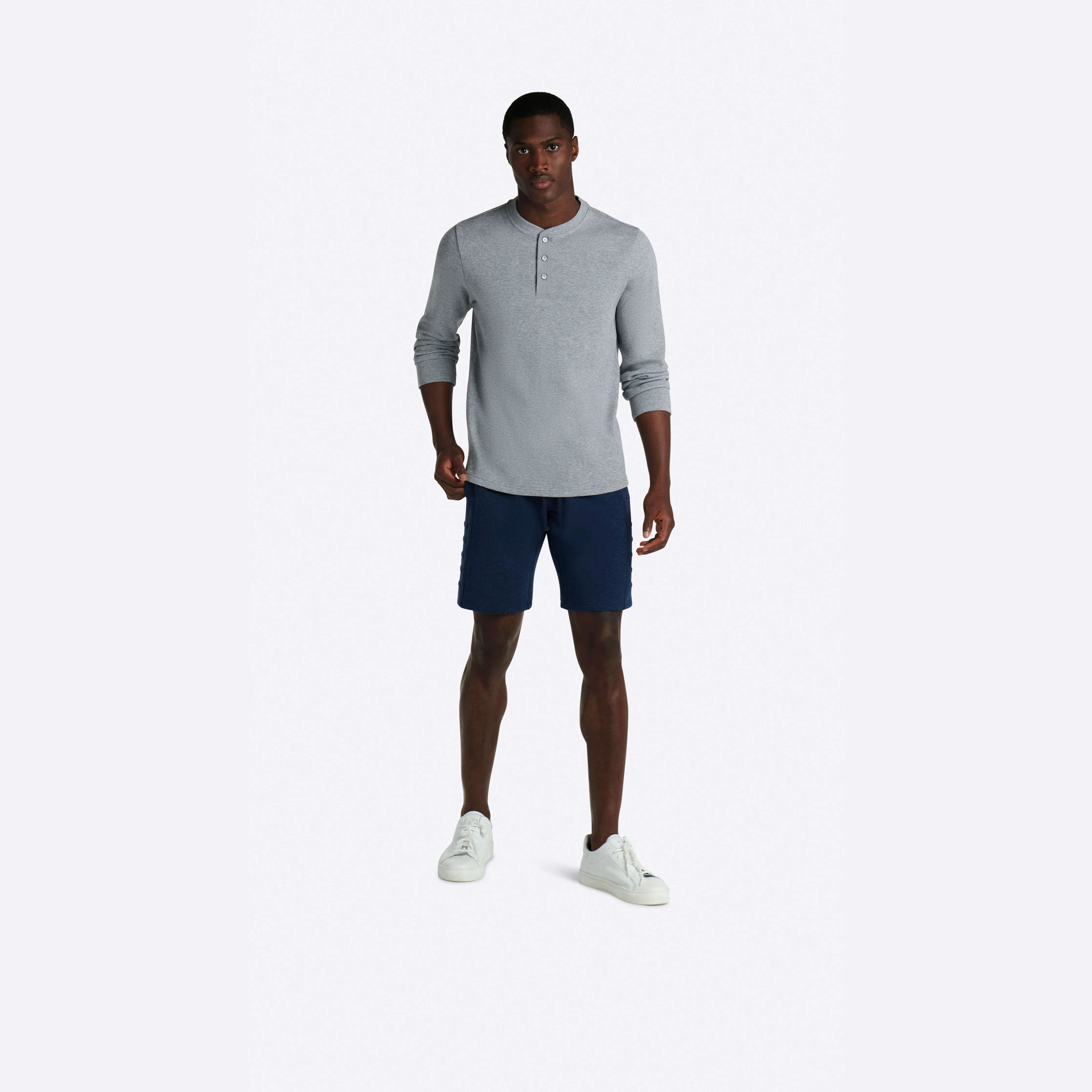 COMFORT Heather Waffle Knit Three Button Henley