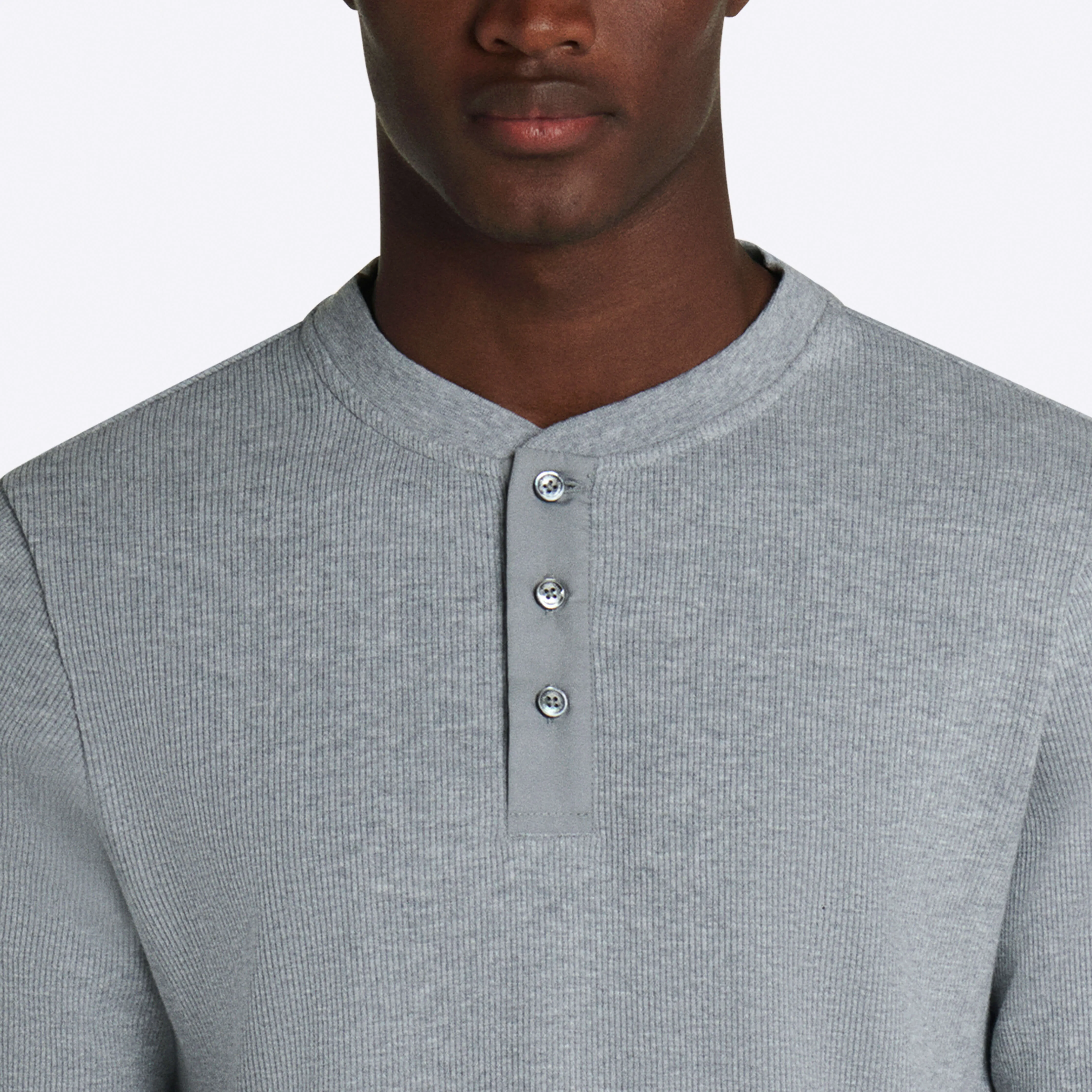 COMFORT Heather Waffle Knit Three Button Henley