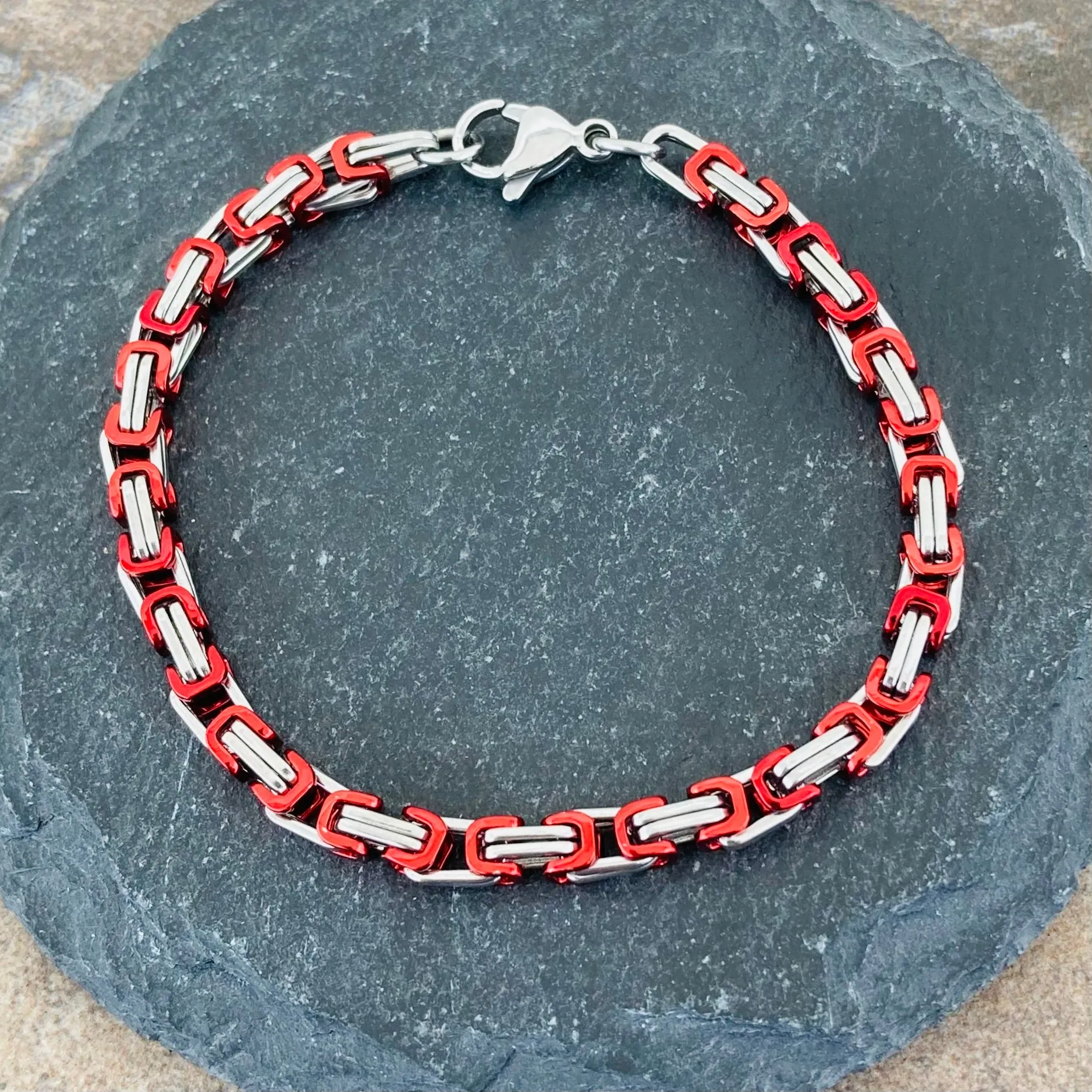 Daytona Bracelet - Red & Silver - Mini - 1/8 inch wide - NO7B