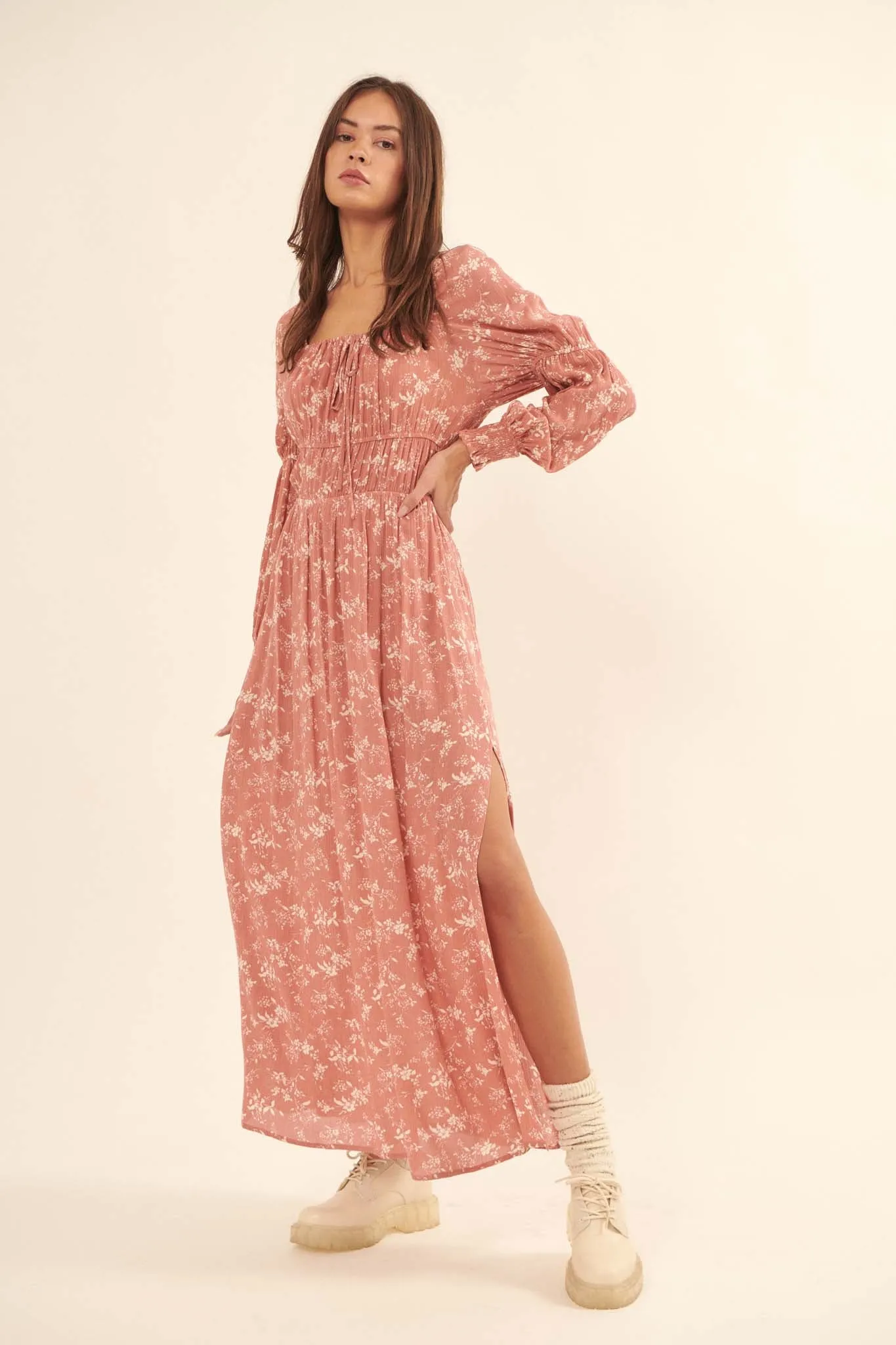 Elegant Embrace Floral Maxi Prairie Dress
