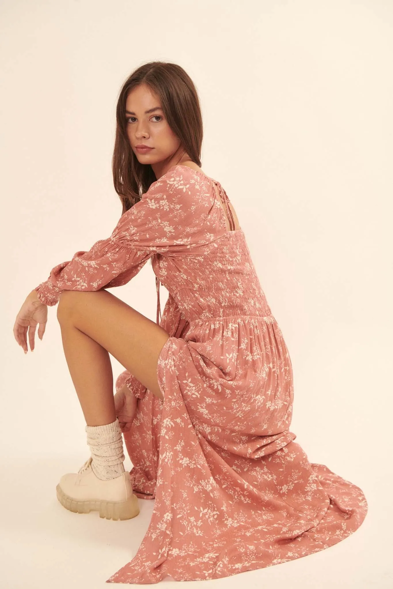 Elegant Embrace Floral Maxi Prairie Dress