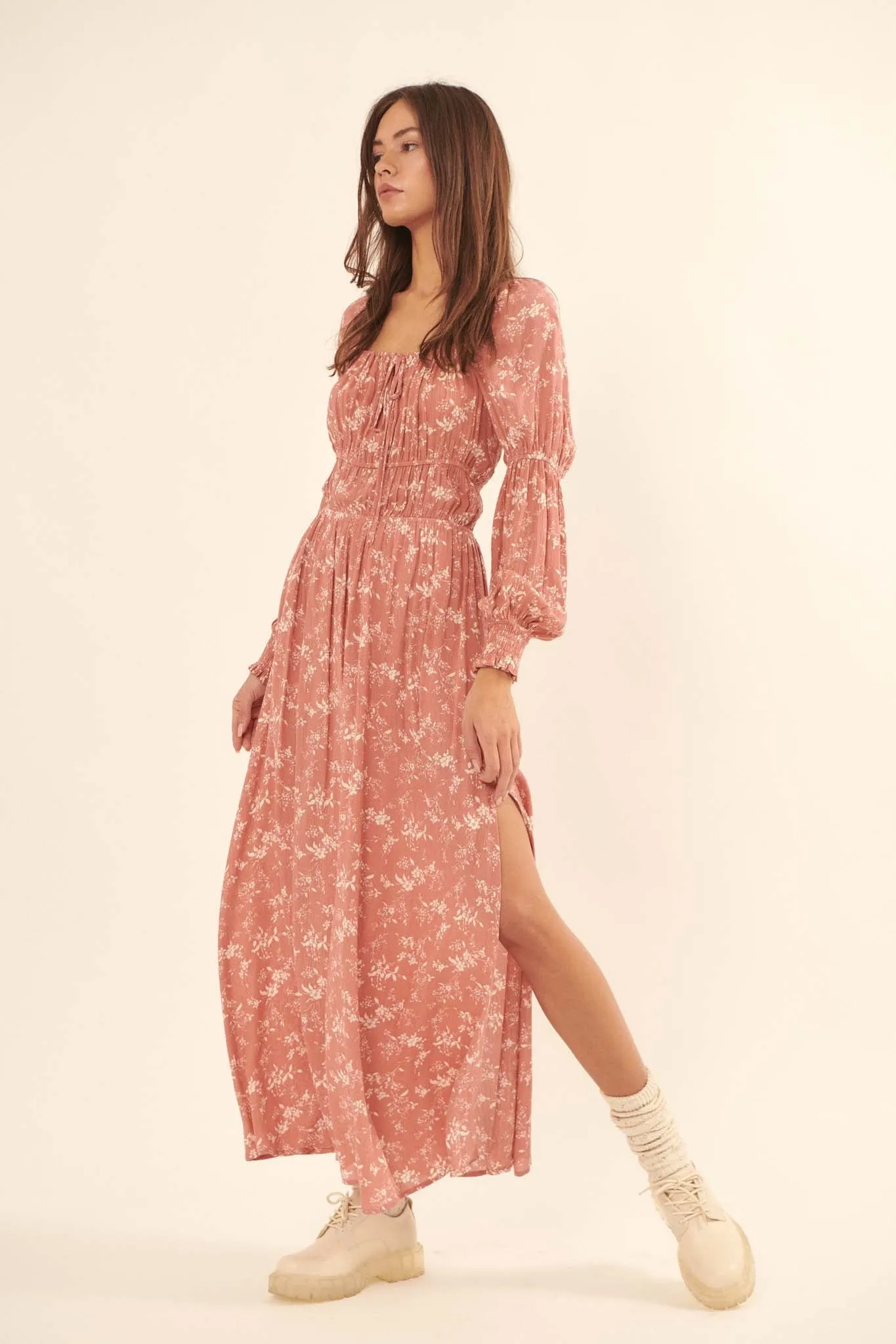 Elegant Embrace Floral Maxi Prairie Dress