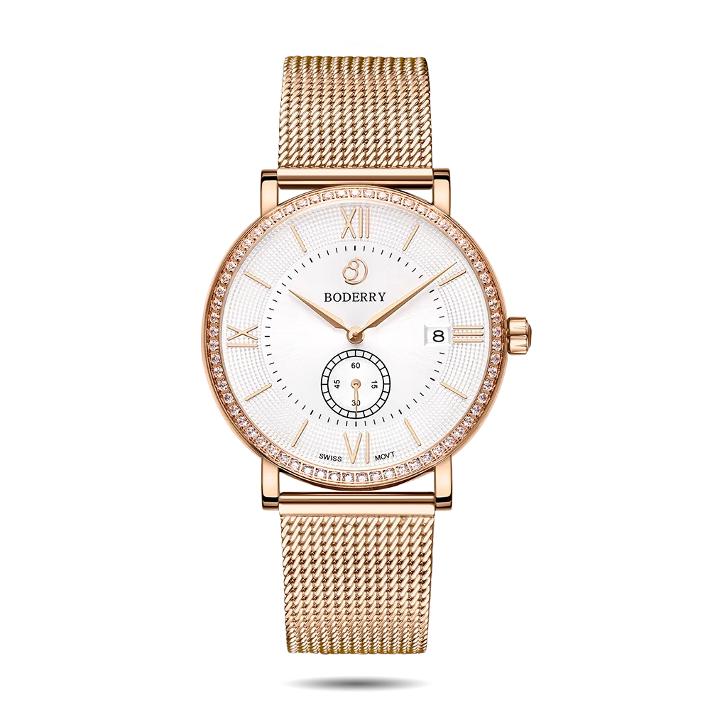 ELEGANT II - Swiss Quartz Movement Watch | Rose Gold & Mesh Strap