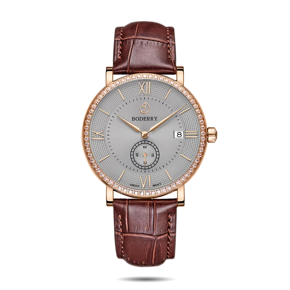 ELEGANT II - Swiss Quartz Movement Watch | Rose Gold Case & Grey Dial