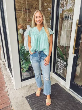 Flutter sleeve blouse - sage