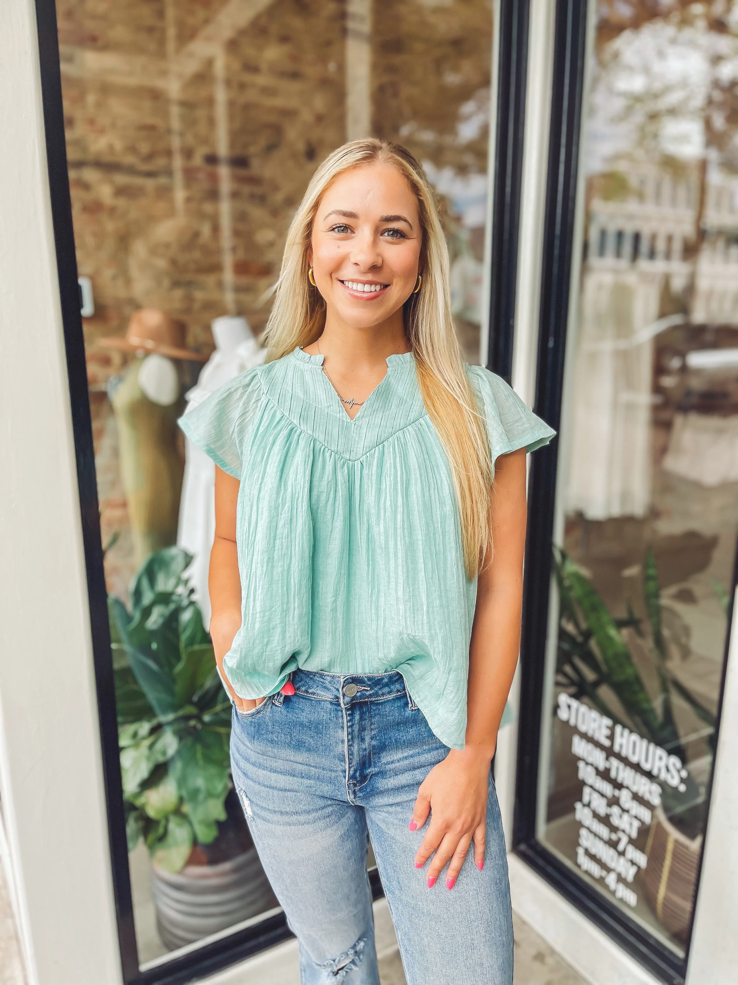 Flutter sleeve blouse - sage