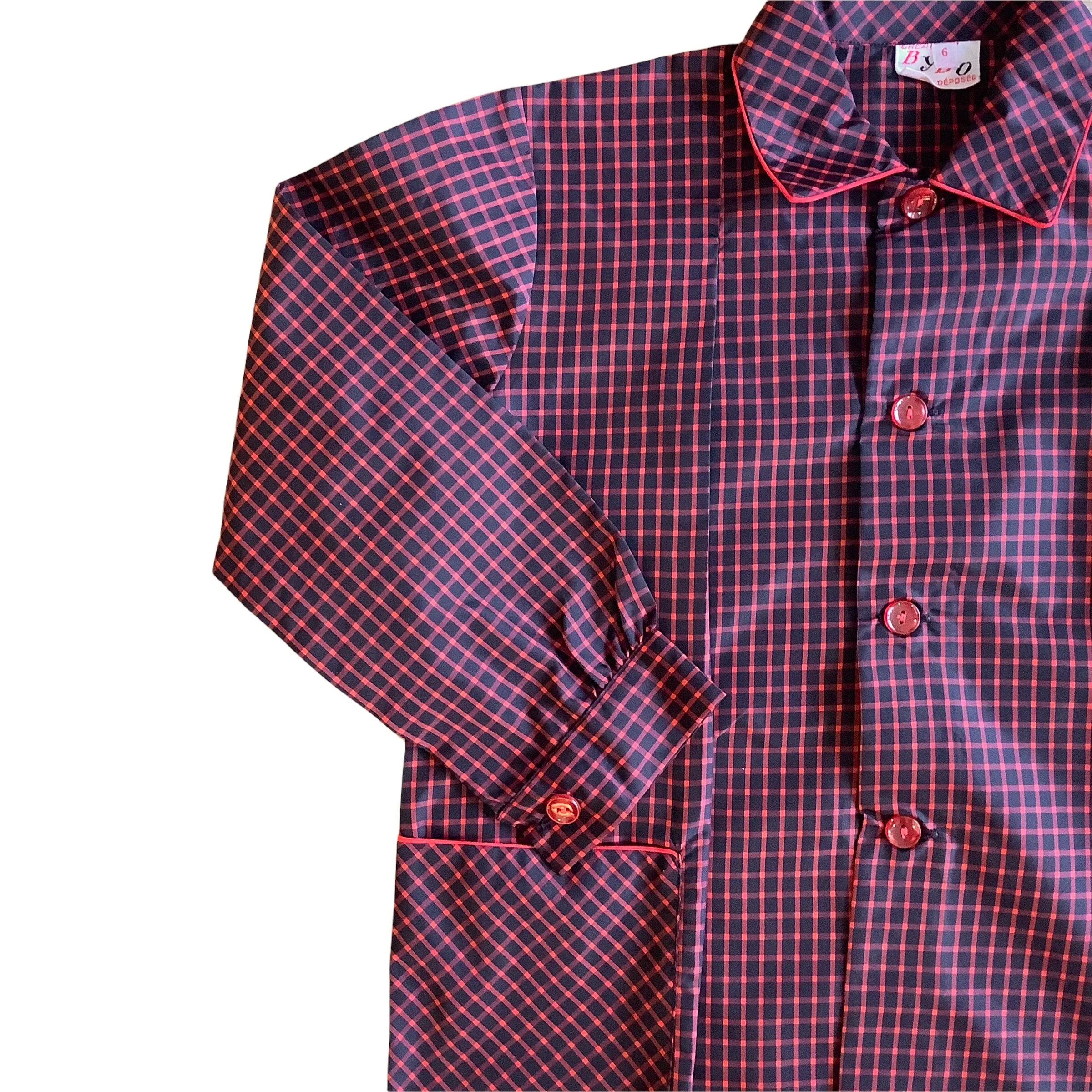 French Vintage 1960's Black/Red Nylon School Blouse / Shirt /  5-6 Years