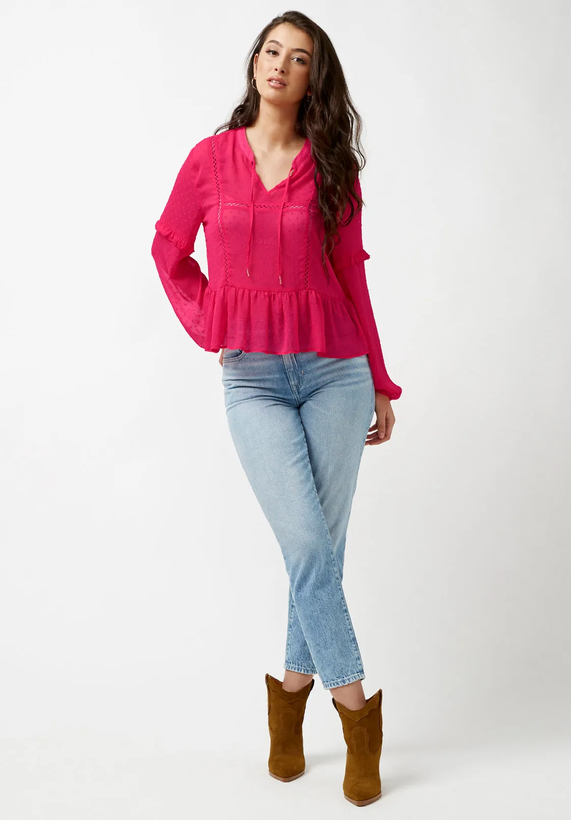 Gail Women's Long Sleeve Blouse in Fuchsia - WT0663P