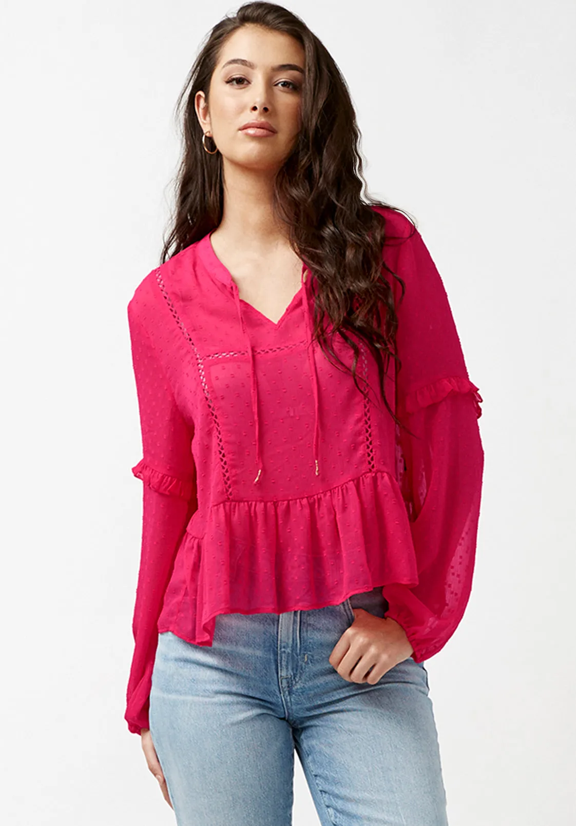 Gail Women's Long Sleeve Blouse in Fuchsia - WT0663P