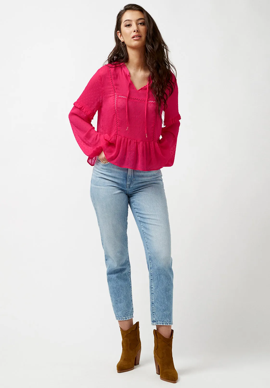 Gail Women's Long Sleeve Blouse in Fuchsia - WT0663P