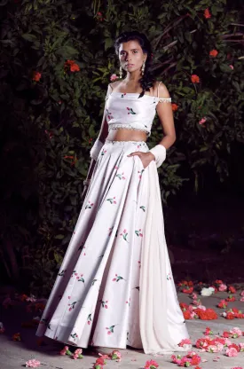 Ivory off shoulder blouse lehenga set