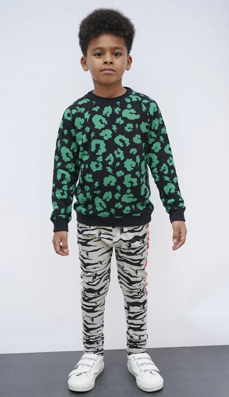 Kids Super Soft Sweatshirt Bright Green Leopard and Lightning Bolt