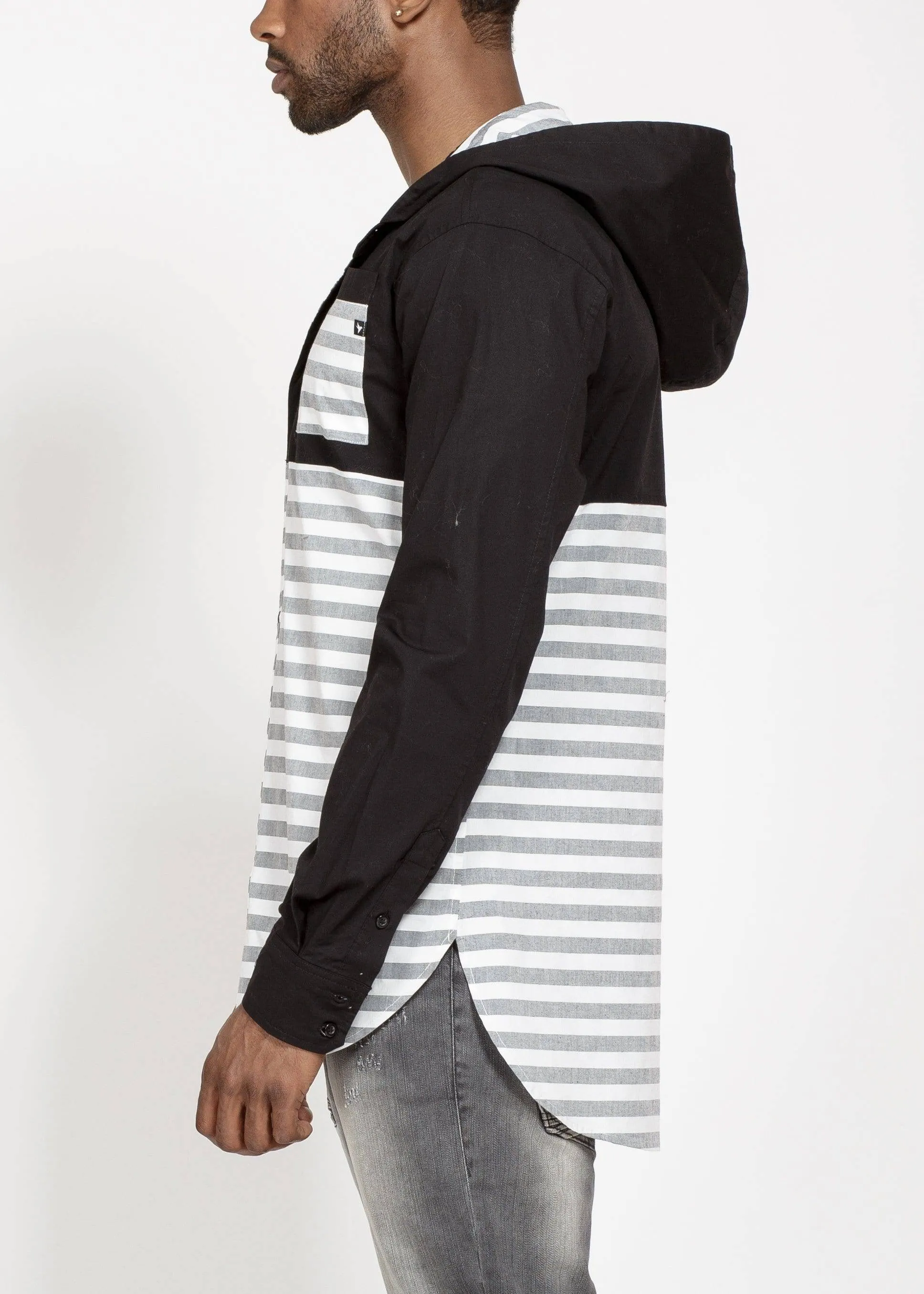 Konus Men's Elongated Hoodie Shirt in Black