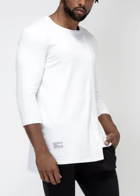 Men's 3/4 Sleeve Tee with Uneven Hem in White
