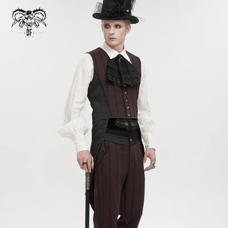 Men's Gothic Stripes Waistcoat Red with Detachable Swallow Tail