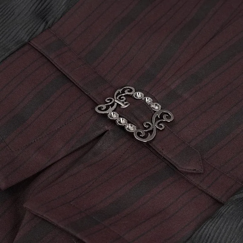 Men's Gothic Stripes Waistcoat Red with Detachable Swallow Tail
